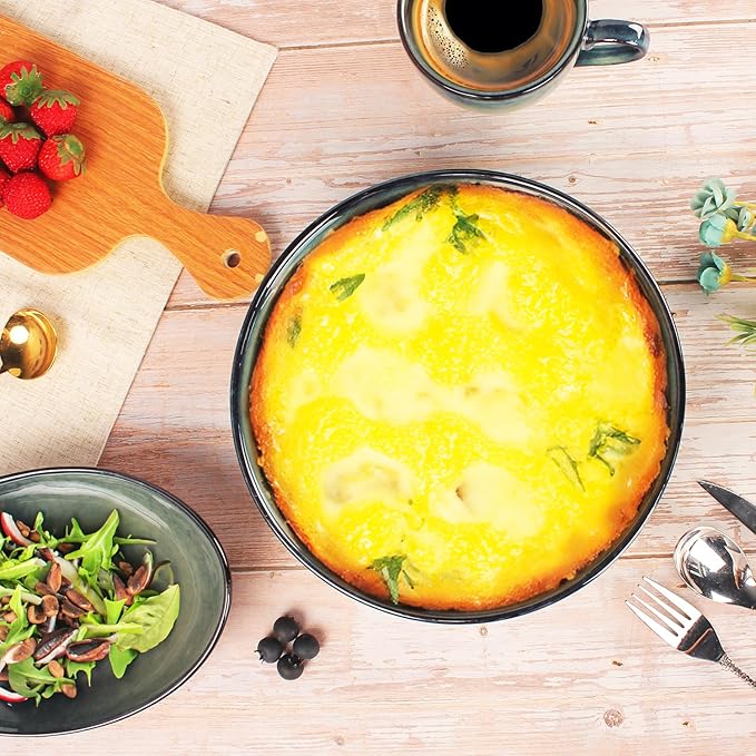 Ceramic Pie Pan Quiche Dish 2.3 Quart Baking Pan, 11 Inch Round Au Gratin Baking Dishes, Non-Stick Tart Pan, Pie Plate for Apple, Oven, Dishwasher and Microwave Safe