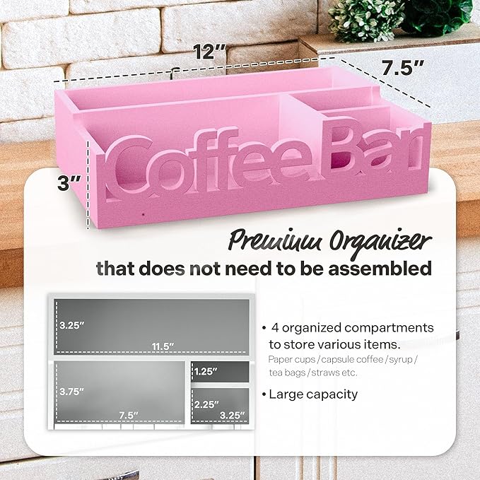 Coffee Bar Organizer - Wood Coffee Pods Holder Storage Basket, Essential Coffee Bar Accessories for Home and Office, Coffee and Tea Condiment Storage Organizer