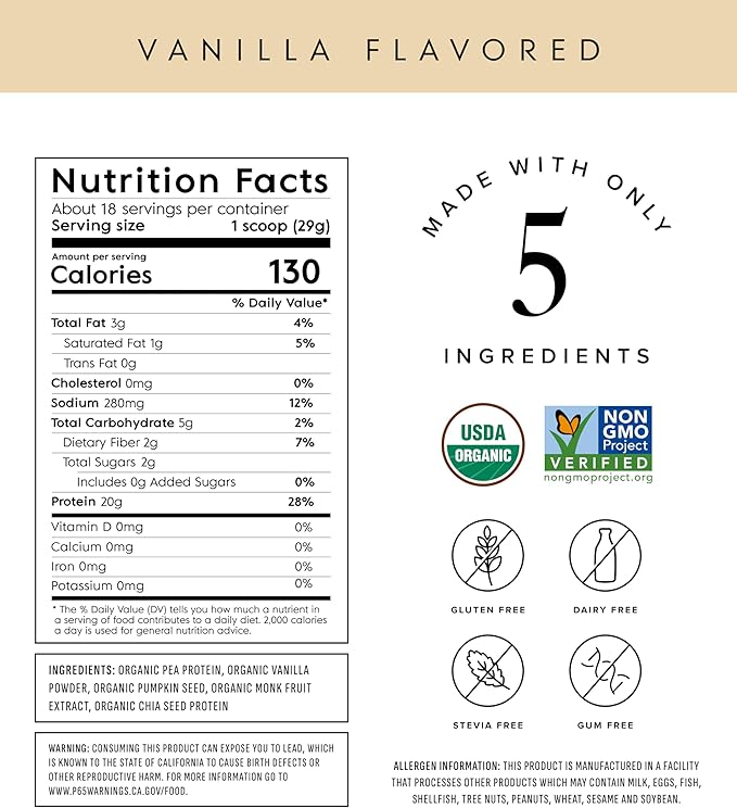Truvani Vegan Pea Protein Powder | Vanilla | 20g Organic Plant Based Protein | 18 Servings | Keto | Gluten & Dairy Free | Low Carb | No Added Sugar