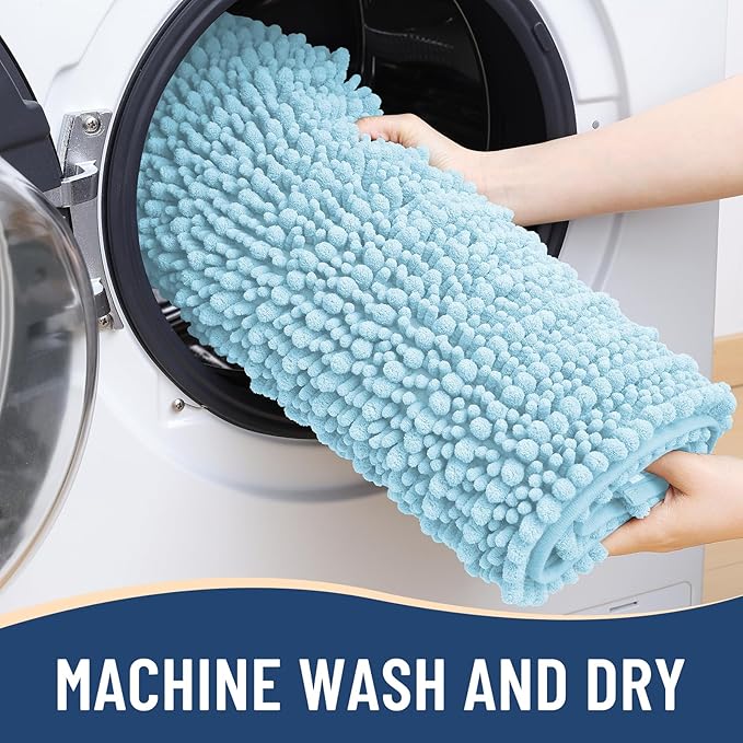 Arotive Luxury Chenille Bathroom Rug Mat, Extra Soft Thick Absorbent Shaggy Bath Rugs, Non-Slip Machine Wash Dry, Plush Bath Mats for Bathroom, Shower and Tub, 59x35, Blue
