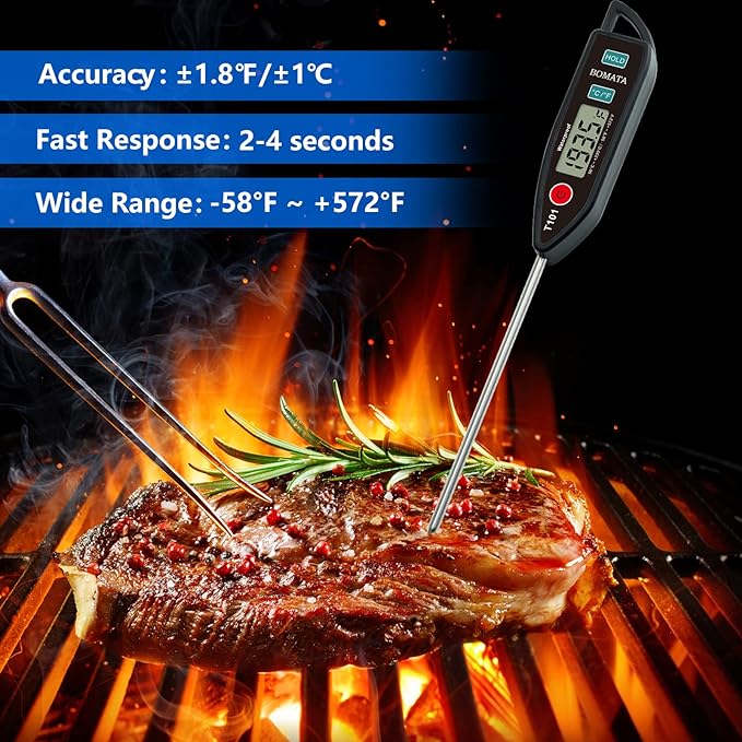 BOMATA Digital Water Thermometer for Water, Liquid, Candle and Cooking. Instant Read Food Thermometer Waterproof IPX7 with Long Probe for Cooking, Meat, BBQ! T101 (Black Color)…