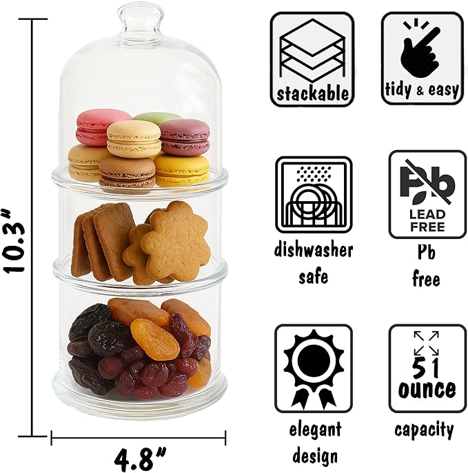 ums 3 Tier Glass Jars with Lid, Cookie Jar, Candy Jars for Candy Buffet, Apothecary Jars, Kitchen & Bathroom Organizers and Storage
