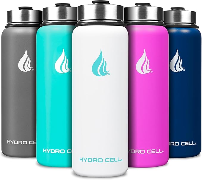 HYDRO CELL Stainless Steel Insulated Water Bottle with Straw - For Cold & Hot Drinks - Metal Vacuum Flask with Screw Cap and Modern Leakproof Sport Thermos for Adults (White 40oz)