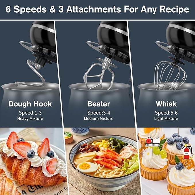 6-Speed Electric Stand Mixer with 5.3 Quart Stainless Steel Bowl, Kitchen Mixer Tilt-Head Design – Includes Dough Hook, Whisk & Beater-Great for Baking Bread, Cakes, Cookies