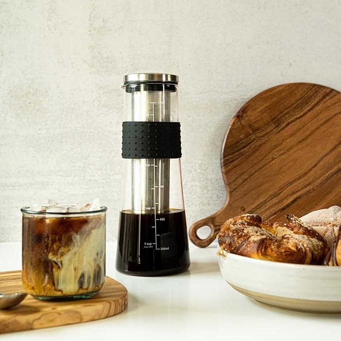 Cafe Crush Club Cold Brew Coffee Maker | Fire Toughened Borosilicate Glass | 304 Stainless Steel Infuser | 1000ml / 34 oz | Cold Brew Iced Coffee Pitcher