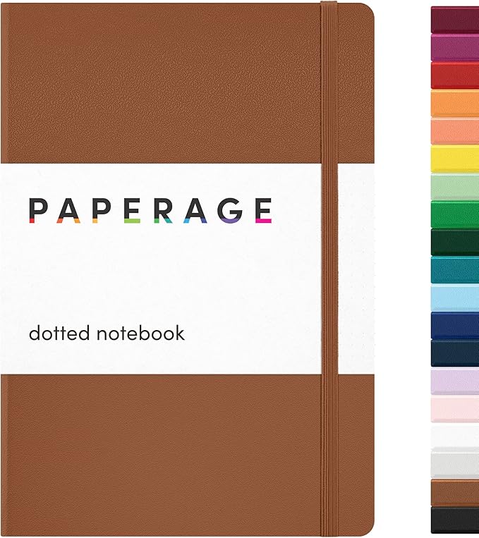 PAPERAGE Dotted Journal Notebook, (Cognac), 160 Pages, Medium 5.6 in x 8 in - 100 GSM Thick Paper – Hardcover Journaling Notebook for Work, School & Bullet Journaling