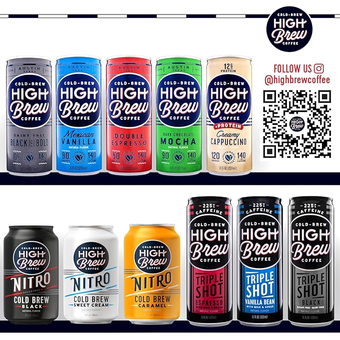 High Brew Black & Bold Cold Brew Coffee, Caffeinated, Dairy Free, 8 Ounces (Pack Of 12)