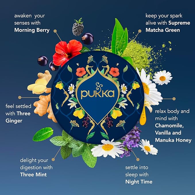 Pukka Luxury Herbal Tea Sampler Box, Organic Tea For Everyday Wellness, Ideal Gift Set for Special Occasions, Holidays, Birthdays & Anniversaries, 90 Teabags, 6 Premium Flavors, Caffeine Free