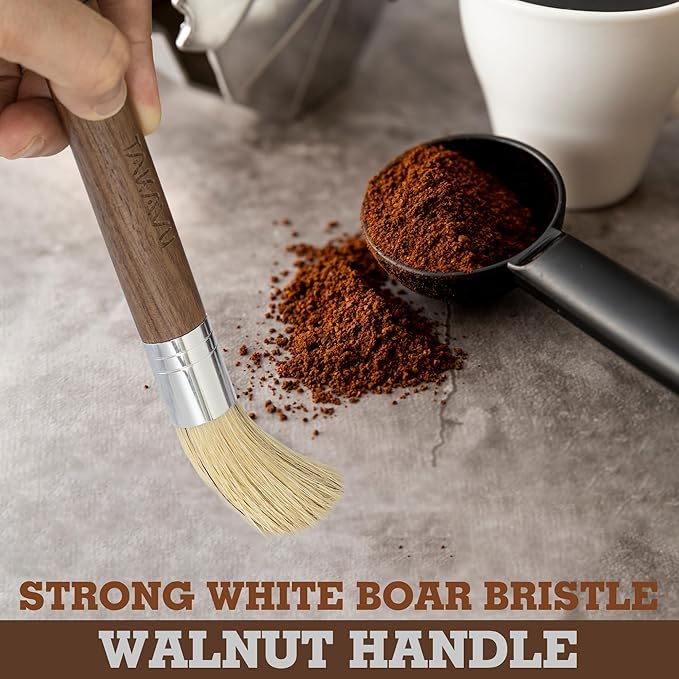 Takavu Coffee Grinder Cleaning Brush, Barista Brush with Stiff White Boar Bristle, Espresso Machine Cleaner Tool, Brista Dusting Accessories Used on Group Heads Shower Screen Portafilter Scoop Tamper