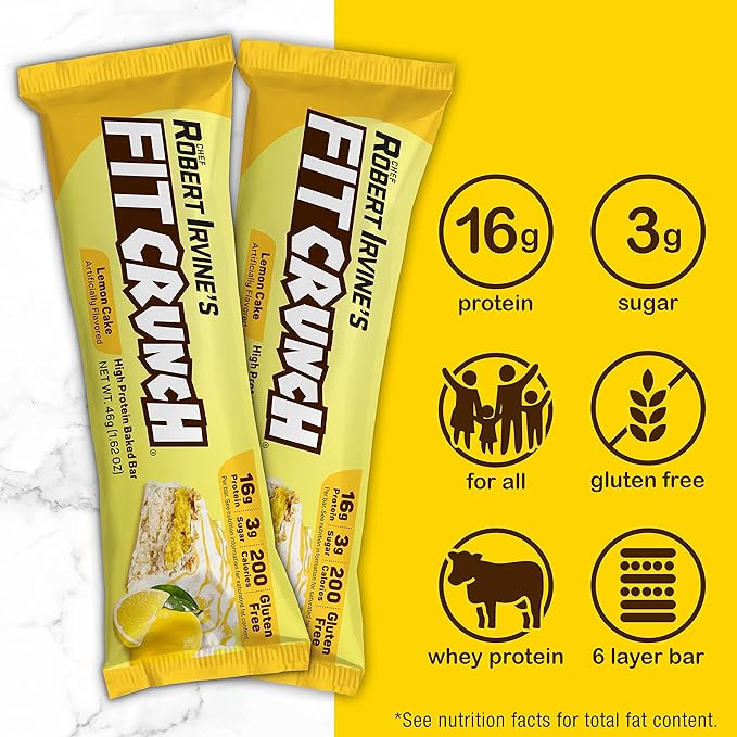 FITCRUNCH Snack Size Protein Bars, 6-Layer Baked Bar, 3g of Sugar & Soft Cake Core (9 Bars, Lemon Cake)