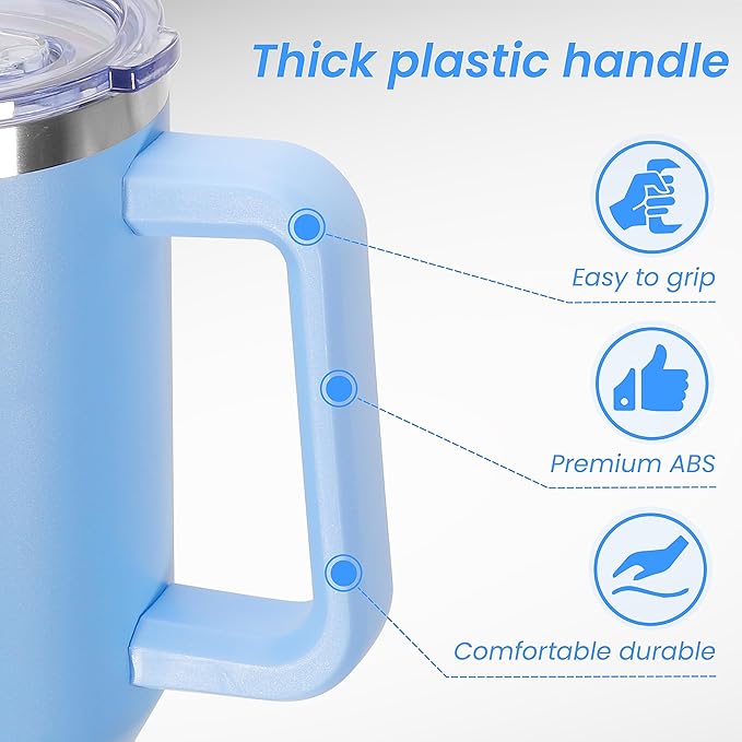 DOMICARE 40 oz Tumbler with Handle and Straw, Stainless Steel Tumbler with Lid and Straw, Reusable Vacuum Insulated Cup, Travel Coffee Mug, Blue, 4Pack