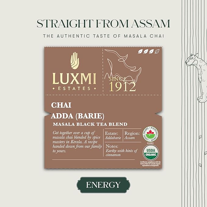 Luxmi Estates Chai Adda-Bari 100gm Tin | Masala Chai | Certified Organic Black Tea