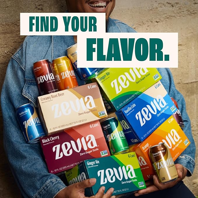 Zevia Zero Sugar Soda, Creamy Root Beer, 12 oz Cans (24-Pack) – Naturally Sweetened, Non-GMO Project Verified, Gluten-Free, Vegan