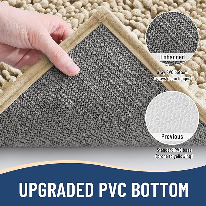 Arotive Luxury Chenille Bathroom Rug Mat, Extra Soft Thick Absorbent Shaggy Bath Rugs, Non-Slip Machine Wash Dry, Plush Bath Mats for Bathroom, Shower and Tub, 60x20, Beige