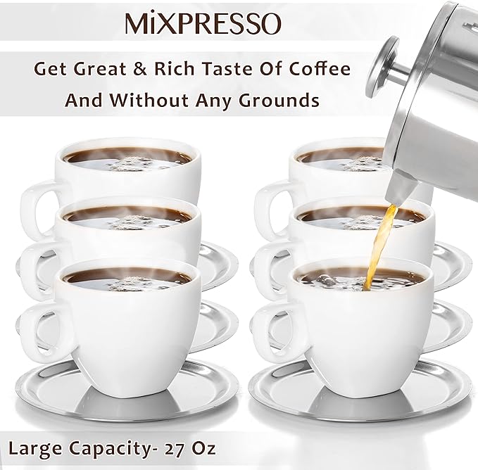 Mixpresso Stainless Steel French Press Coffee Maker 27 Oz 800 ml, Double Wall Insulated French Press Stainless Steel, Easy Clean Tea Brewer, Easy Press Durable Metal Coffee Press