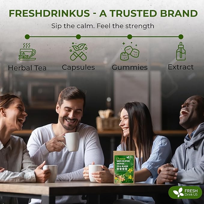 FreshDrinkUS, Premium 135 Tea Bags Men Super Detox Tea – Herbal Blend with Senna, Dandelion Root, Ginger, Peppermint & More – 100% Natural, Sugar-Free. Caffeine-Free. Gluten-Free. Vegan