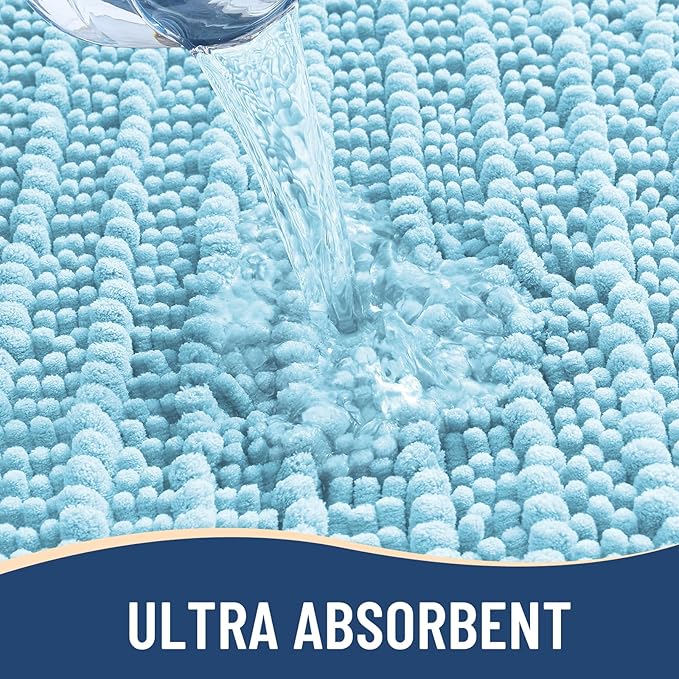 Arotive Luxury Chenille Bathroom Rug Mat, Extra Soft Thick Absorbent Shaggy Bath Rugs, Non-Slip Machine Wash Dry, Plush Bath Mats for Bathroom, Shower and Tub, 59x35, Blue