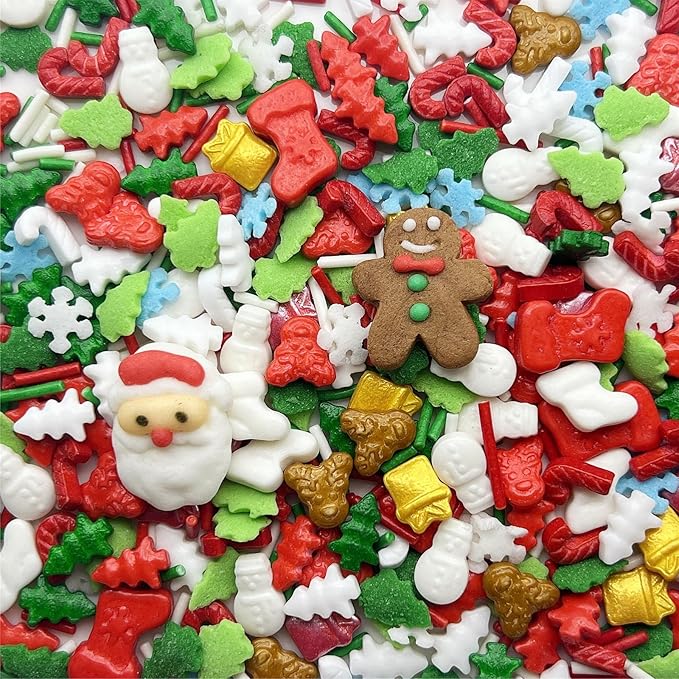 SE Si&Moos Christmas Sprinkles Mix Christmas Cookie Decorations Edible Red Green and White Sprinkles for Cake Decorating Edible Holiday Cookie Decorations Baking Supplies for Holiday 3 OZ (Santa and Ginger Man Toppers)