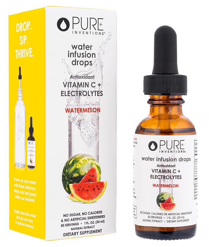 Pure Inventions - Watermelon Water Infusion Drops - Antioxidants, Vitamin C & Electrolytes - Health & Wellness Drink - Immunity Support -Sugar Free, Zero Calorie, No Artificial Sweeteners -30 Servings