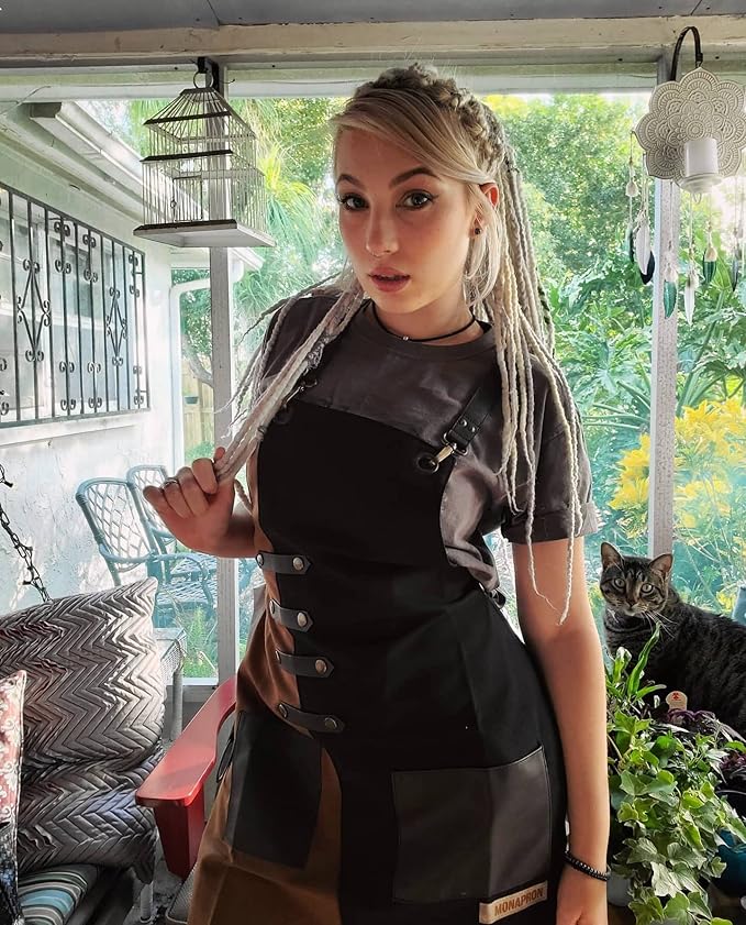 Apron for Women and Men Waterproof Canvas Extra Pocket for Chef Barista Gardening BBQ Grilling Crossback Unisex