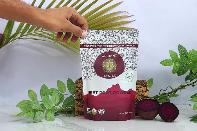 Ancient Roots Beet Root Powder - Freeze - Dried, All-Natural, No Sugar Added, Heart Health Support, Help Boost Stamina Naturally, Natural Food Coloring, Beets, Bulk Size 10.5 Ounces (75 Servings)