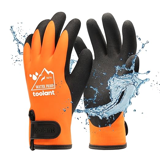 100% Waterproof Gloves for Men and Women, Winter Work Gloves for Cold Weather, Touchsreen, Thermal Gloves for Freezer Work, Fishing and Gardening, With Grip, Orange, X-Large