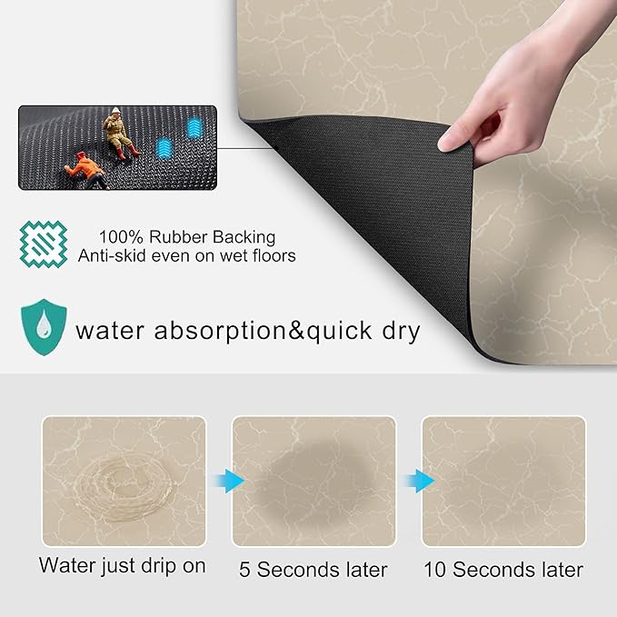Coffee Maker Mat for Countertop - Coffee Bar Accessories Fit Under Cafe Machine, Rubber Backed Absorbent Pad, Table Mat Under Appliance, Kitchen Counter Dish Drying Mat, 19"x12", Marble Beige