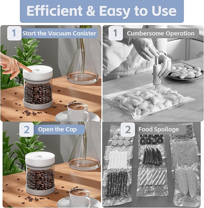 Auto Vacuum Coffee Container, 700ML/10oz Airtight Food Storage Containers, Coffee Bean Storage Canister, Glass Storage Jars for Beans & Food