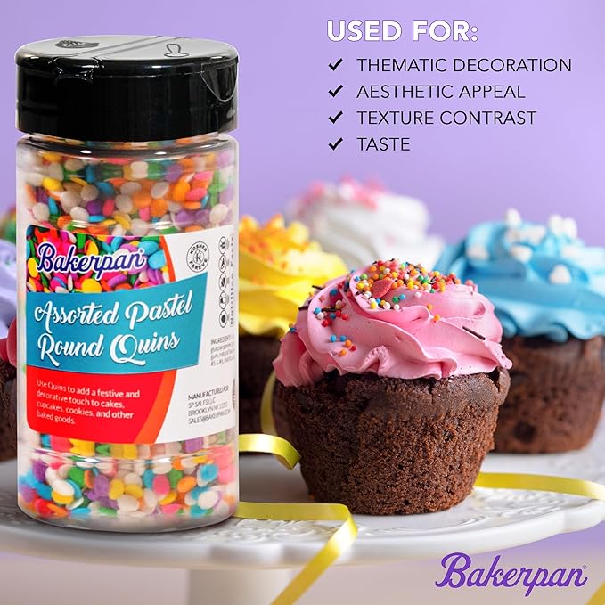 Bakerpan Quins Sprinkles for Cake Decorating - 4 Ounces - Silver Edible Confetti Sprinkles for Cupcakes, Ice Cream, Cookies, Cakes (Made in USA)