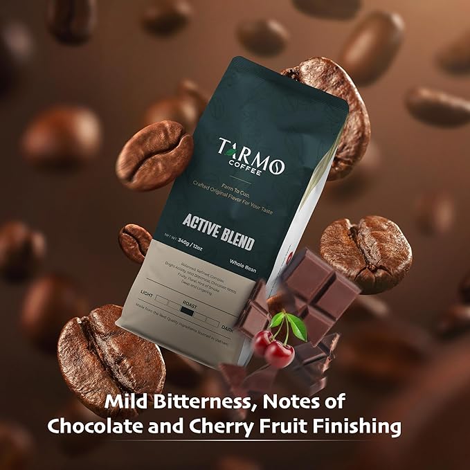 TARMO - ACTIVE BLEND | Low Acid ARABICA & ROBUSTA BLEND Whole Bean Coffee | Specialty Vietnamese Coffee | Single Origin Medium Roast | Premium Espresso Beans, 35.5 Oz Bag