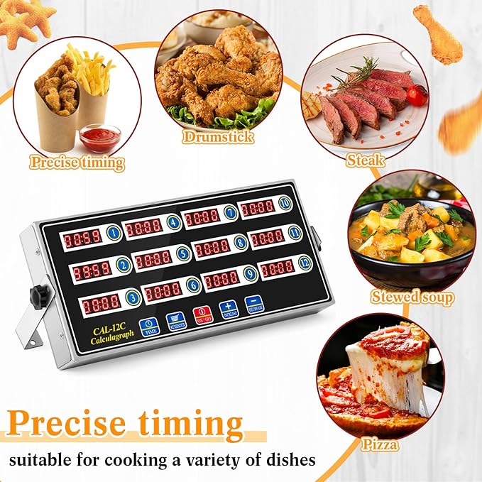 1 Pack 12-Channel Digital Kitchen Timer, Commercial Cooking Timer with Loud Alarm, Large LCD Display, for Restaurants, Baking, Labs, Multiple Independent Countdown Timers