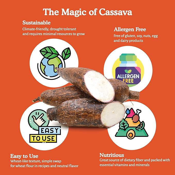 YAKÉVA Organic Cassava Flour - Gluten-Free Flour, Grain-Free, Nut-Free, Wheat Substitute, Paleo, Non-GMO, 100% Yuca Root, No Additives & Preservatives
