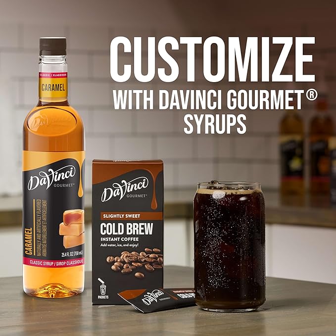 DaVinci Gourmet Slightly Sweet Cold Brew Stick Pack, Instant Coffee Powder, 6 Count (Pack of 1)