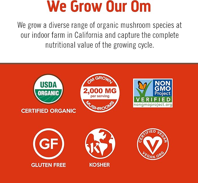 Om Mushroom Superfood Morning Energy Blend Mushroom Powder Drink, Single Serve, 10 Count, Coffee Free Energy Drink with Cordyceps, Vitamin D2, Agaricus Bisporus, Lion's Mane, Rhodiola, and Turkey Tail