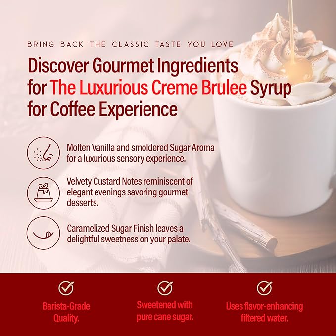 RIO Creme Brulee Flavoring Coffee Syrup for Hot or Iced Drinks and Desserts, Flavoring Sweetened with Pure Cane Sugar, Barista-Grade Flavor Syrups For Coffee Drinks at Home & Work - 700ml