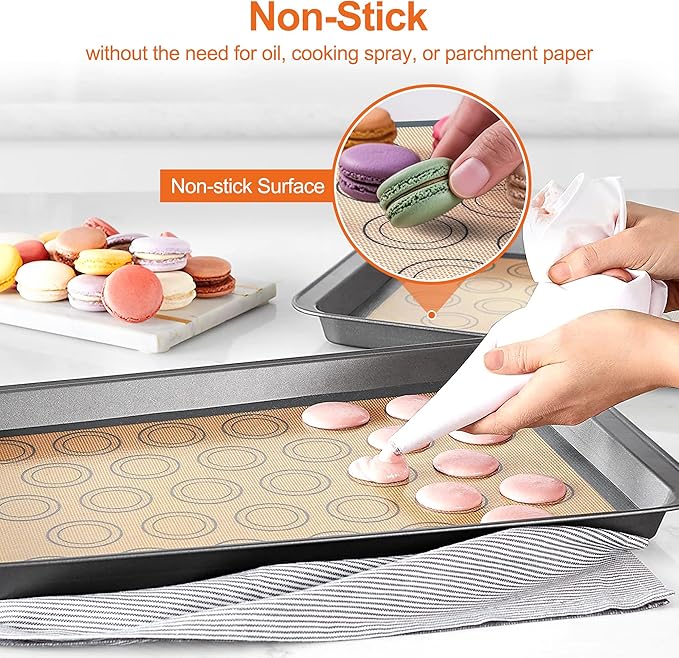 HOOMIL Macaron Silicone Baking Mats 2-Pack, 16.5" x 11.6" Half Sheet Size Macaron Silicone Mat, Non-Stick, Reusable, Food Safe Baking Mats - Brown+Gray
