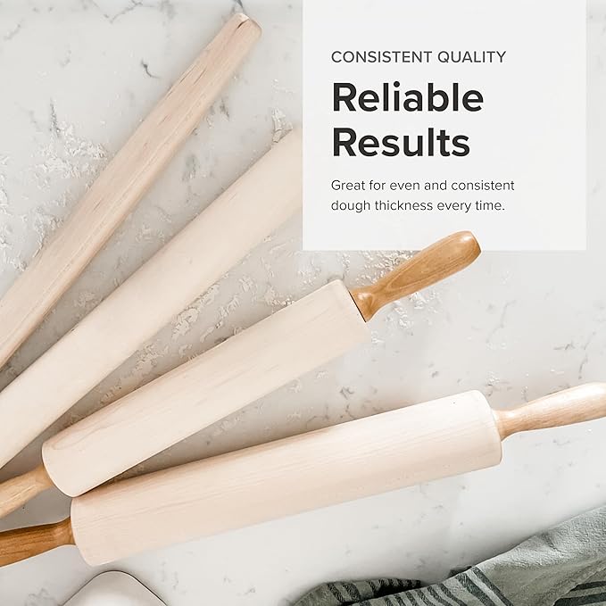 Frieling Crafted in the USA Maple Rolling Pin with Handles - Classic Rolling Pin for Baking - 2.4 x 12-Inch Barrel - Dough Roller
