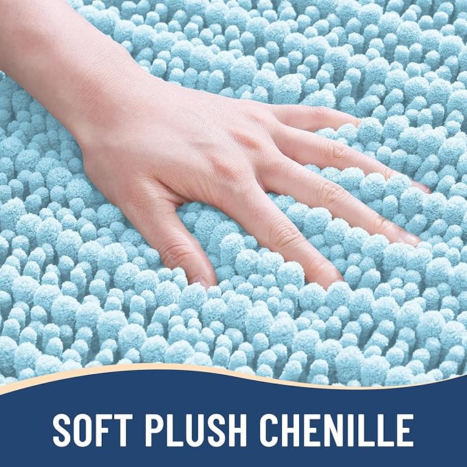 Arotive Luxury Chenille Bathroom Rug Mat, Extra Soft Thick Absorbent Shaggy Bath Rugs, Non-Slip Machine Wash Dry, Plush Bath Mats for Bathroom, Shower and Tub, 34x21, Blue