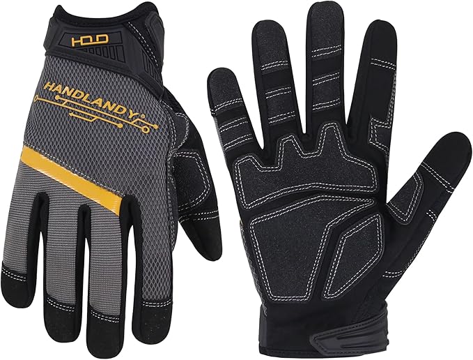 HANDLANDY Work Gloves for Men & Women, Utility Mechanic Working Gloves Touch Screen, Flexible Yard Work Gloves