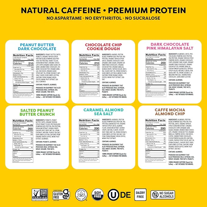 Quantum Energy Square: Energy Bar with Caffeine & 10g Protein. Delicious Healthy Snack On The Go. (Vegan, Gluten-free, Soy-free, Dairy-free) (Variety 12-Pack)