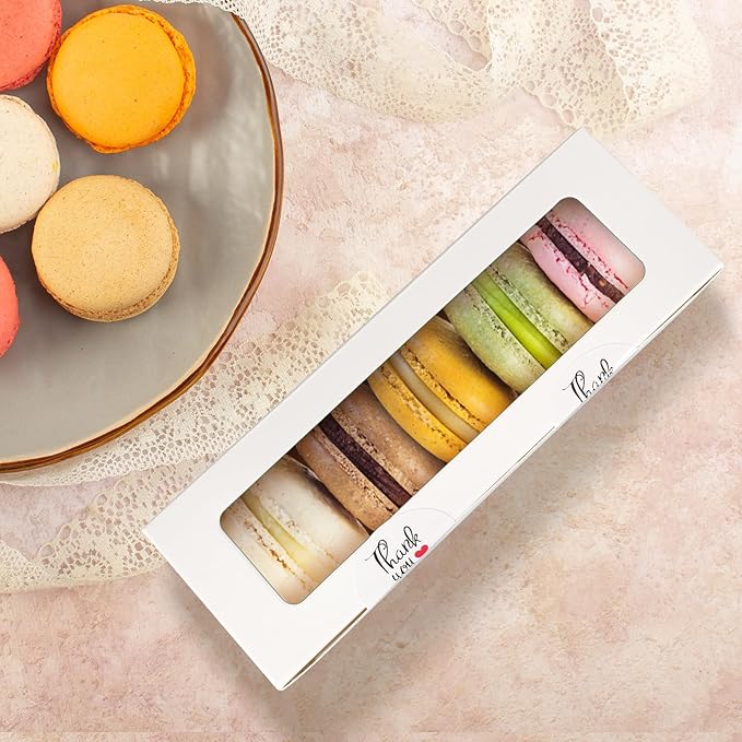 Garmeinea 30 Pack Macaron Boxes Packaging for 5 to 7 Macarons with 60 Pcs Stickers for Home DIY Baking Gift(White)