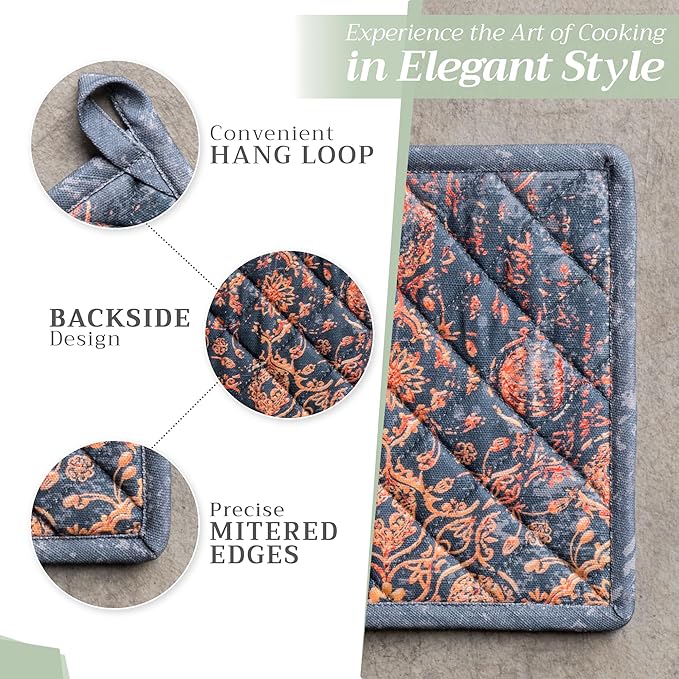 Maison d' Hermine Pot Holders 100% Cotton Heat Resistant Potholders 8" x 8" Hot Pads with Loop BBQ, Cooking, Baking, Grilling, Kitchen, Handling Hot Pans (Pack of 1, Imperfection)