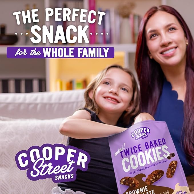 Cooper Street Twice-Baked Brownie Chocolate Biscotti Cookies (16oz each, Pack of 2) - 50 Two-Bite Mini Italian Style Snacks - Dairy-Free, Peanut Free, Kosher, Low-Calorie, Perfect with Coffee or Tea