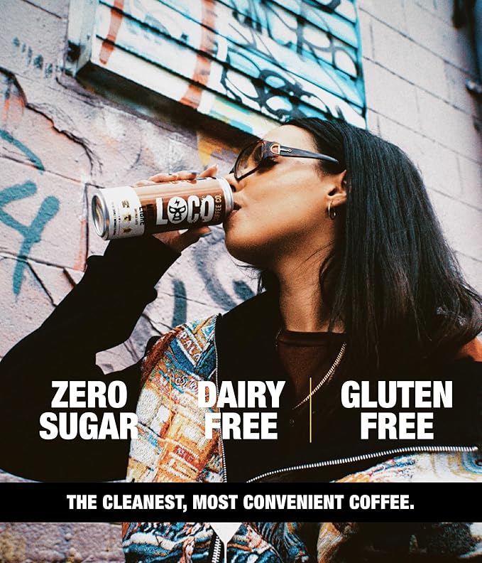 Loco Coffee Mocha Latte 11 Ounce Can, 12 Count | Zero Sugar, 200mg Caffeine | Gluten Free and Dairy Free | Low Calorie Iced Coffee