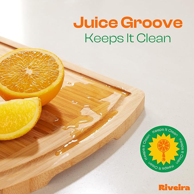 Riveira Two Tone Bamboo Wood Cutting Board – Gourmet Bamboo Grandeur: 20 x 30 Wooden Cutting Board – Wooden Cutting Boards For Kitchen Decorative – Innovative Juice Grooves Wooden Chopping Board