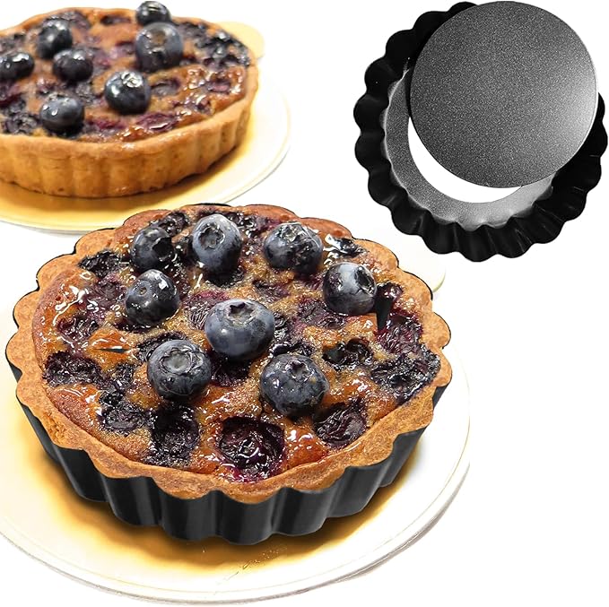 6 Pack Mini Tart Pans 4 Inch with Removable Bottom Round Non-stick Deep Quiche Pan, Heavy Duty Fluted Side for Pies, Egg Tart Molds for Baking, Mousse Cakes, Fruit and Desserts (4 Inch 6pcs)