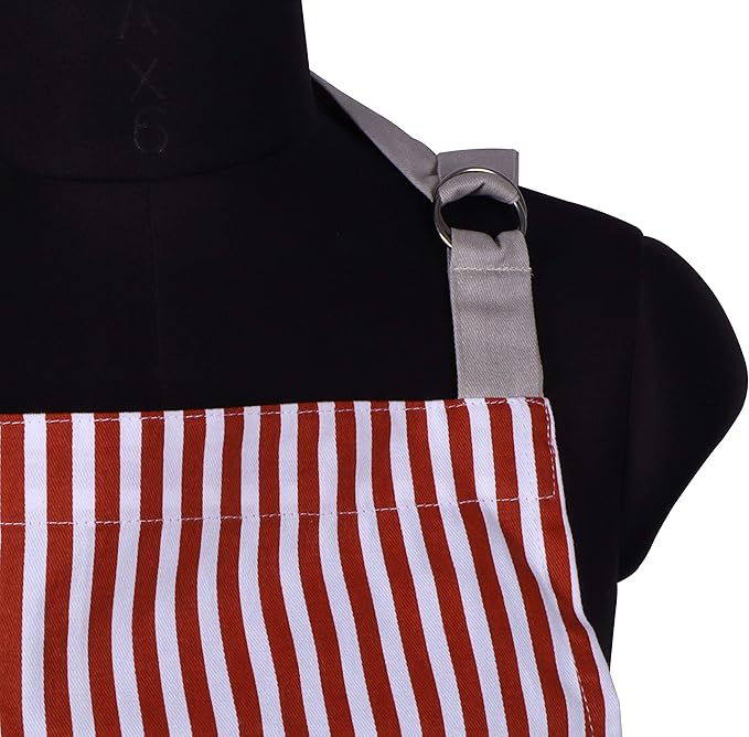 AMOUR INFINI Cotton Aprons for Women with Pockets Adjustable Strap and Waist Ties Washable Printed Aprons for Baking, Cooking, Gardening (27.5 x 33 Inches - Rust)