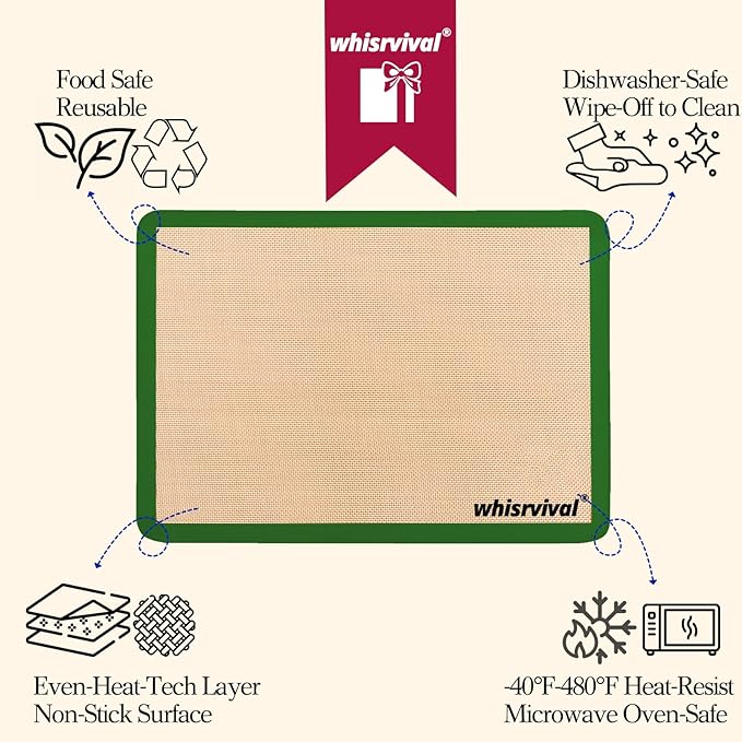 Silicone Baking Mat, Reusable Silicone Baking Sheets for Oven, 2Pcs Half Sheet(16.5"x11.6") Non-Stick (Green)