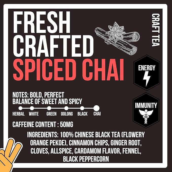 Revival Tea Company Fresh Crafted Spiced Chai Tea - Black Tea Blend with Fresh Spiced Chai Flavor - Loose Leaf 8 Ounces