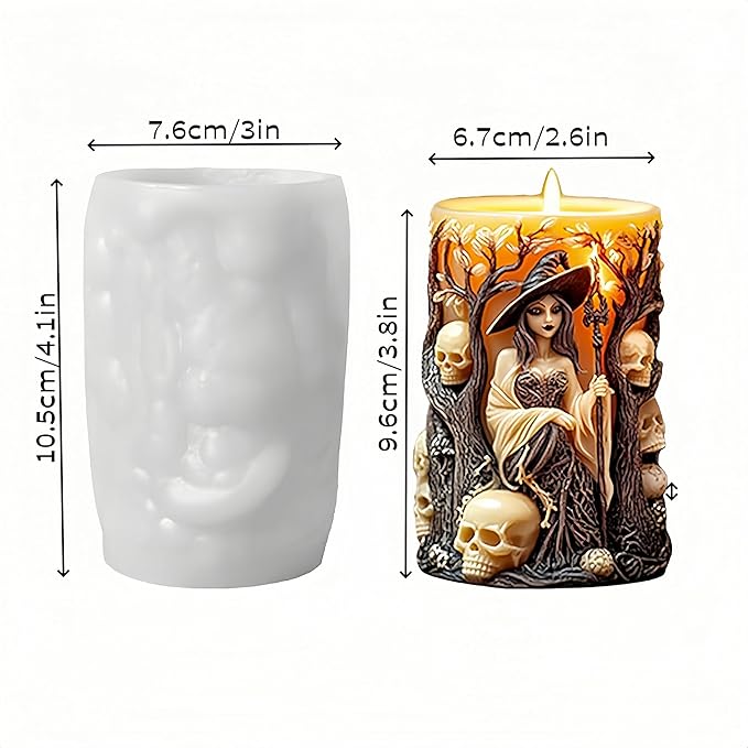 Witch Cylinder Silicone Candle Mold for Candle Making,Pillar Casting Silicone Molds for Resin Casting,Scented Candle, Soap,Silicone Molds for Home Decor,Resin Craft Gifts (B)